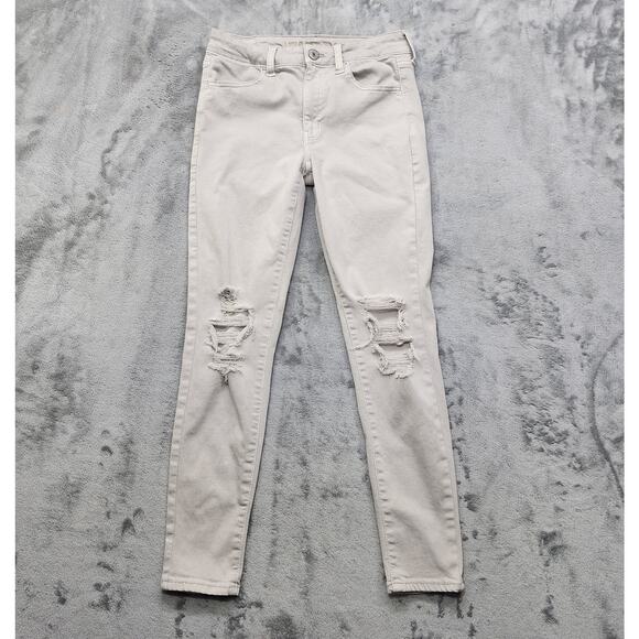 American Eagle Jeans Womens 6 SHORT Beige Distressed Stretch High Rise Jegging - Picture 1 of 15